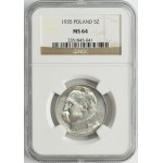 Piłsudski, 5 złotych 1935 - NGC MS64