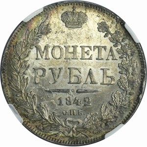 Russia, Nicholas I, Rouble Petersburg 1842 СПБ АЧ - NGC MS63