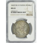 Russia, Nicholas I, Rouble Petersburg 1842 СПБ АЧ - NGC MS63
