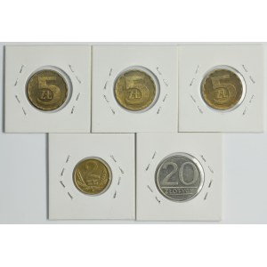 Zestaw, DESTRUKT, 2 złote, 5 złotych i 20 złotych (5 szt.)