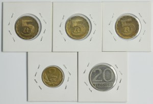 Zestaw, DESTRUKT, 2 złote, 5 złotych i 20 złotych (5 szt.)