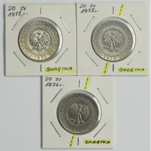 Zestaw, DESTRUKT, 20 złotych 1973 i 1974 (3 szt.)