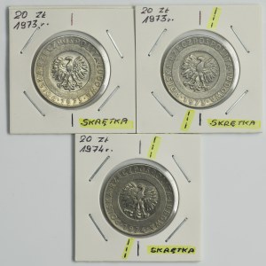 Zestaw, DESTRUKT, 20 złotych 1973 i 1974 (3 szt.)