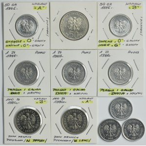 Zestaw, DESTRUKT, 50 groszy, 1 złoty, 50 złotych i 100 złotych (11 szt.)