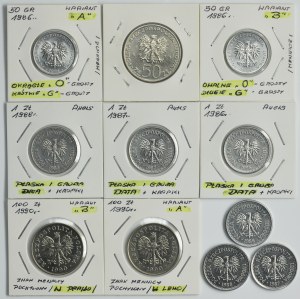 Set, DESTRUKT, 50 pennies, 1 zloty, 50 zlotys and 100 zlotys (11 pieces).
