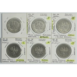 Zestaw, DESTRUKT, 20 złotych 1974-1976 (6 szt.)