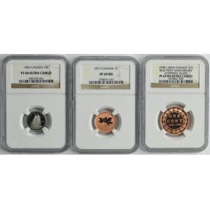 Set, Canada, Elizabeth II, 1 Cent and 10 Cent (3 pcs.) - NGC PF68-69 and SP69
