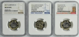 Set, Great Britain, Elizabeth II, 1 Pound 2016-2020 (3 pcs.) - NGC MS69 MDL