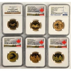 Set, Canada, Elizabeth II, 1 Dollar (6 pcs.) - NGC PF68-69 and SP69