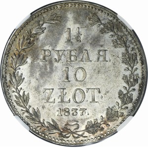 1 1/2 rubel = 10 zloty Warsaw 1837/6 MW - NGC AU55