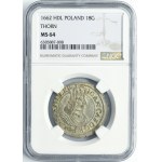 John II Casimir, 1/4 Thaler Thorn 1662 HDL - NGC MS64 - ILLUSTRATED