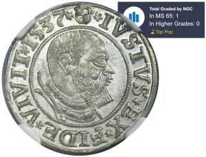 Ducal Prussia, Albrecht Hohenzollern, Groschen Königsberg 1537 - PRVSS - NGC MS65