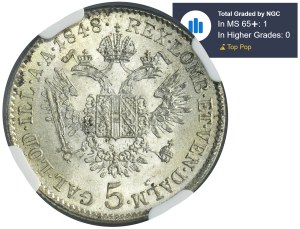 Autriche, Ferdinand I, 5 Krajcars Vienne 1848 A - NGC MS65+