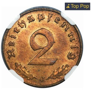 Germany, Third Reich, 2 Pfennig Hamburg 1938 J - NGC MS65 RB