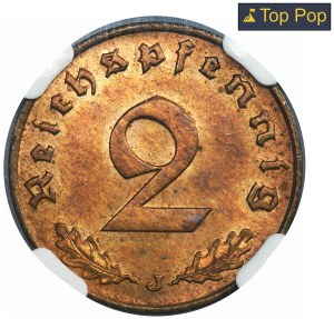 Allemagne, Troisième Reich, 2 Fenigi Hamburg 1938 J - NGC MS65 RB