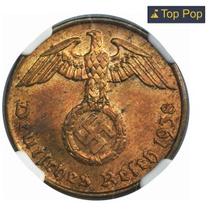 Germany, Third Reich, 2 Pfennig Hamburg 1938 J - NGC MS65 RB