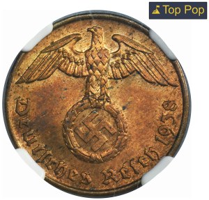 Allemagne, Troisième Reich, 2 Fenigi Hamburg 1938 J - NGC MS65 RB