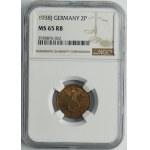 Germany, Third Reich, 2 Pfennig Hamburg 1938 J - NGC MS65 RB