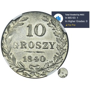 Polish Kingdom, 10 groschen Warsaw 1840 MW - NGC MS63 - dot after date