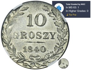 Polish Kingdom, 10 groschen Warsaw 1840 MW - NGC MS63 - dot after date