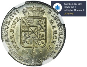 Xaver as administrator, 1/6 Thaler Dresden 1767 EDC - NGC MS62
