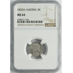 Austria, Ferdynand I, 3 Krajcary Wiedeń 1839 A - NGC MS64