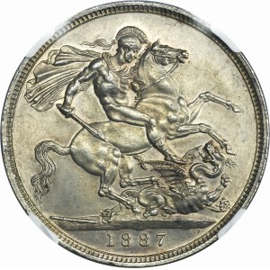 Great Britain, Victoria, 1 Crown London 1887 - NGC UNC DETAILS