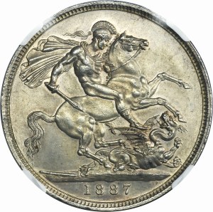Great Britain, Victoria, 1 Crown London 1887 - NGC UNC DETAILS