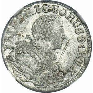 Silesia, Prussian rule, Friedrich II, 3 Kreuzer Breslau 1753 B - NGC MS62