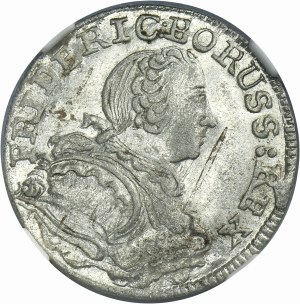 Silesia, Prussian rule, Friedrich II, 3 Kreuzer Breslau 1753 B - NGC MS62