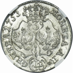 Silesia, Prussian rule, Friedrich II, 3 Kreuzer Breslau 1753 B - NGC MS62
