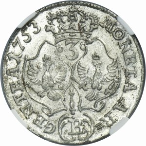 Silesia, Prussian rule, Friedrich II, 3 Kreuzer Breslau 1753 B - NGC MS62