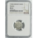 Silesia, Prussian rule, Friedrich II, 3 Kreuzer Breslau 1753 B - NGC MS62