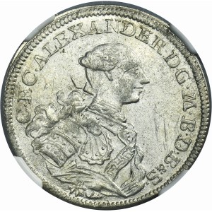Germany, Margrave of Brandenburg-Ansbach, ChrisitanFriedrich Karl Alexander, 1/6 Thaler Schwabach 1757 - NGC MS62
