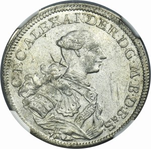 Germany, Margrave of Brandenburg-Ansbach, ChrisitanFriedrich Karl Alexander, 1/6 Thaler Schwabach 1757 - NGC MS62