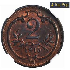 Austria, Franciszek Józef I, 2 Halerze Wiedeń 1915 - NGC MS66 RB