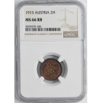 Austria, Franciszek Józef I, 2 Halerze Wiedeń 1915 - NGC MS66 RB