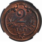 Austria, Franciszek Józef I, 2 Halerze Wiedeń 1915 - NGC MS66 RB