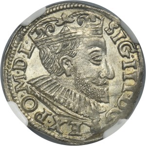 Sigismund III Vasa, 3 Groschen Posen 1591 - wide head - NGC MS61