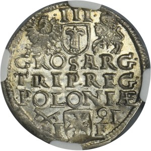 Zygmunt III Waza, Trojak Poznań 1591 - szeroka głowa - NGC MS61