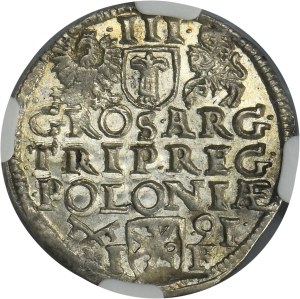 Sigismund III Vasa, 3 Groschen Posen 1591 - wide head - NGC MS61