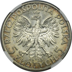 Head of a Woman, 5 gold Warsaw 1933 - NGC MS62