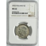 Głowa Kobiety, 5 złotych Warszawa 1933 - NGC MS62