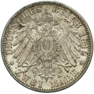 Germany, Kingdom of Württemberg, Wilhelm II, 2 Mark Stuttgart 1912 F