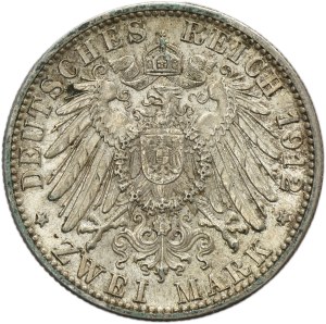 Germany, Kingdom of Württemberg, Wilhelm II, 2 Mark Stuttgart 1912 F