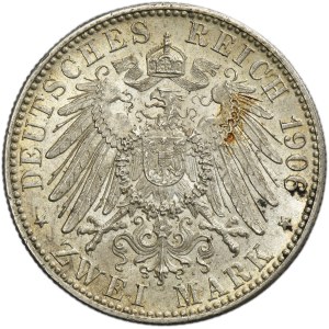 Germany, Kingdom of Württemberg, Wilhelm II, 2 Mark Stuttgart 1906 F