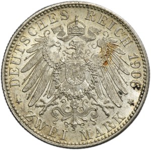 Germany, Kingdom of Württemberg, Wilhelm II, 2 Mark Stuttgart 1906 F