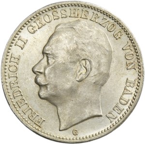 Germany, Grand Duchy of Baden, Friedrich II, 3 Mark Karlsruhe 1914 G