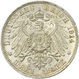 Germany, Grand Duchy of Baden, Friedrich II, 3 Mark Karlsruhe 1914 G