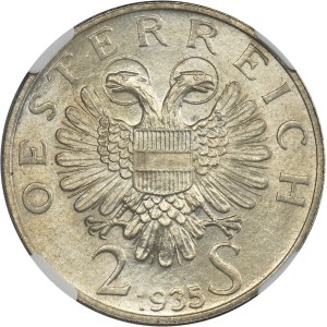 Austria, I Republika, 2 Szylingi Wiedeń 1935 - Dr. Carl Lueger - NGC AU58